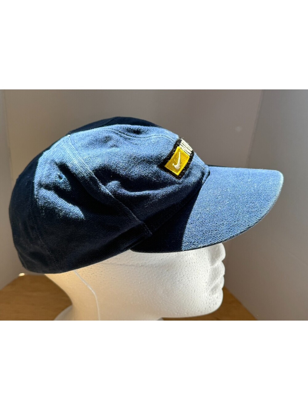 Vintage 90s Nike Youth Hat Blue Strapback Spellout Rectangle Logo Patch Cap - Picture 4 of 7